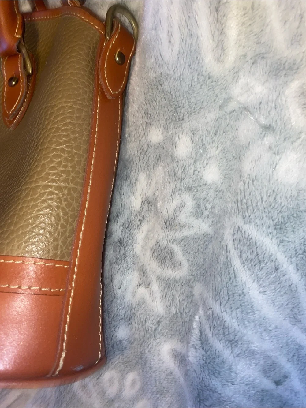 Dooney & Bourke Olive Pebbled Leather Satchel with Tan Trim